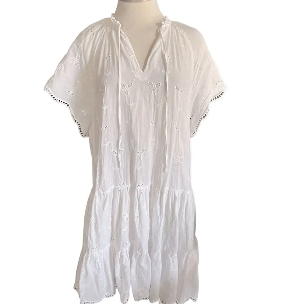 MANGO Open Work Detailed  Eyelet Dress White Size M